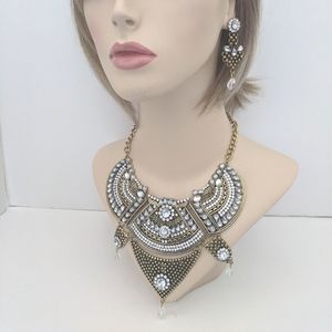 Antique Gold Statement Necklace Earrings Chunky